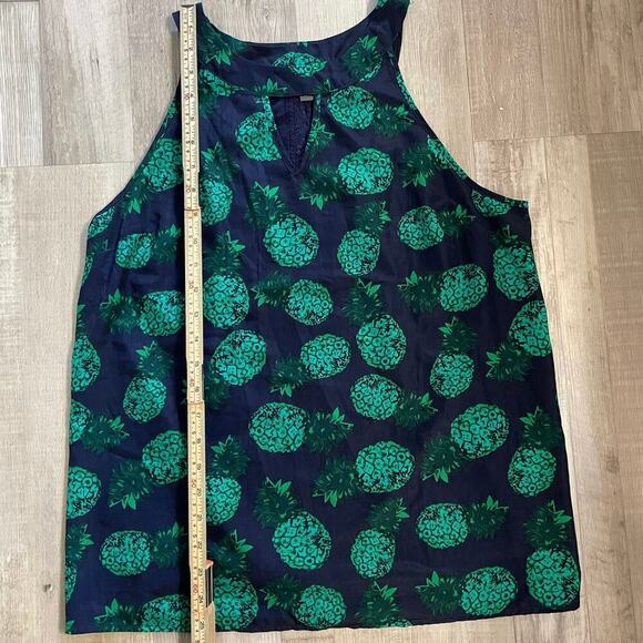 Market & Spruce Blouse  Keyhole Sleeveless Pineapple Tank Top Blue Green Sz Lg - Picture 6 of 14